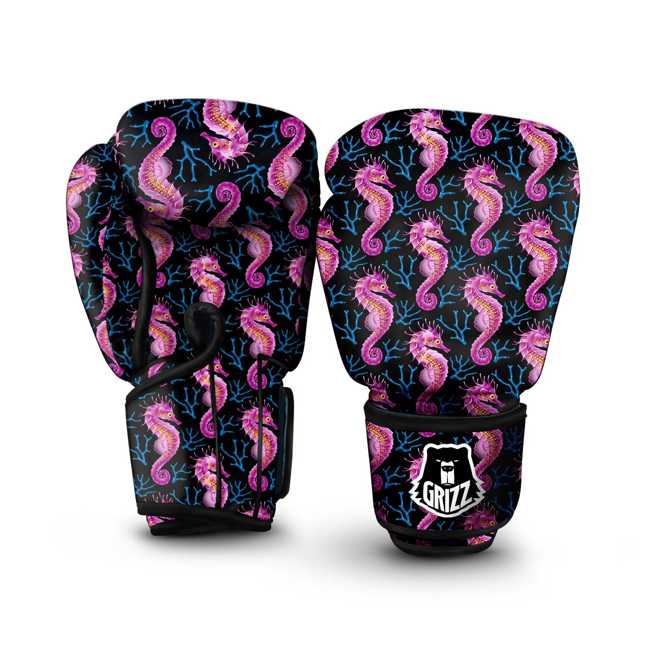 Seahorse Purple Print Pattern Boxing Gloves-grizzshop
