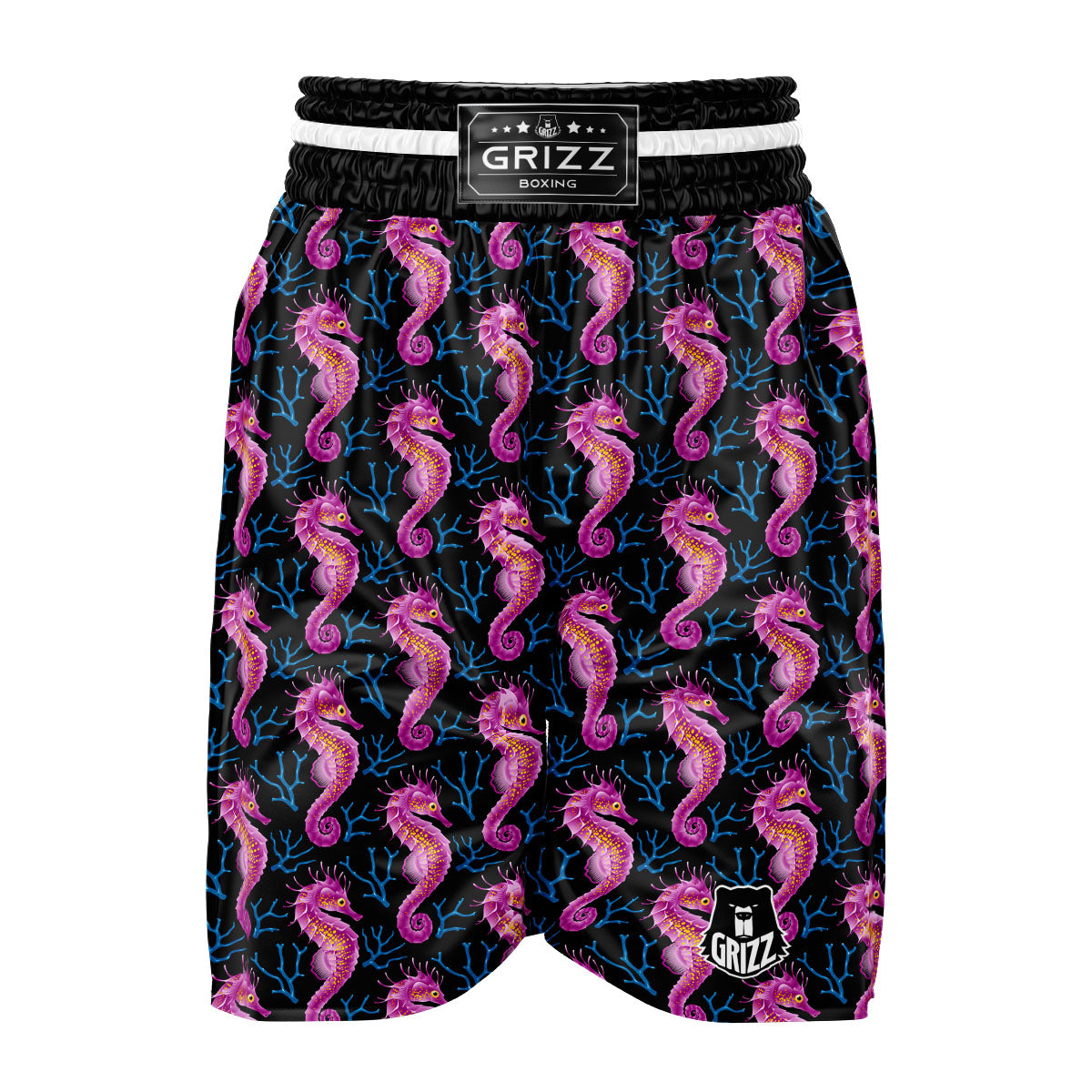 Seahorse Purple Print Pattern Boxing Shorts-grizzshop