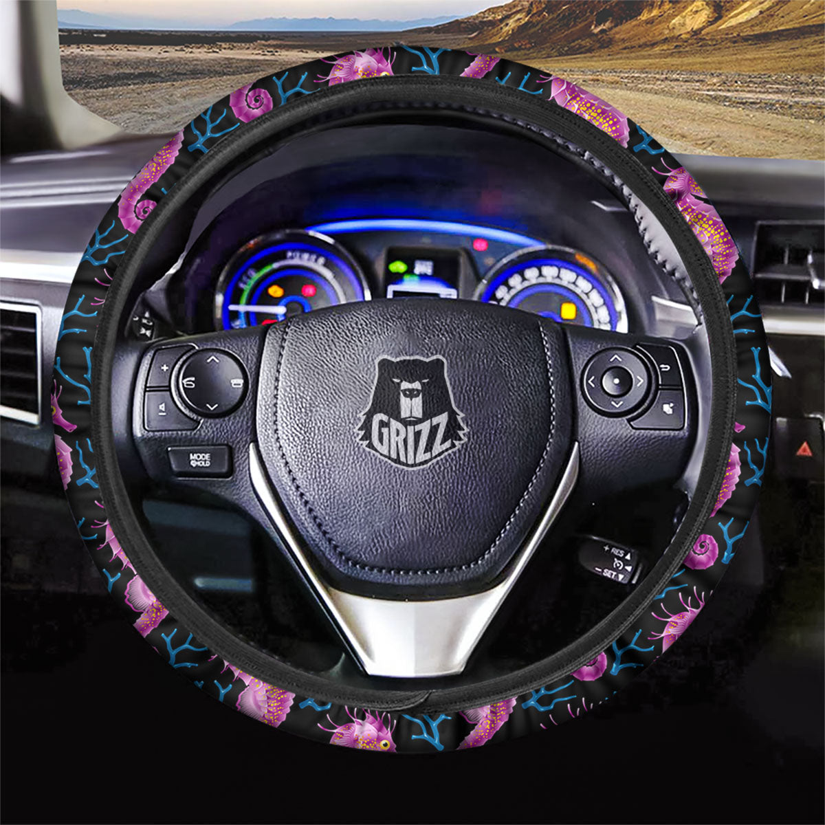 Seahorse Purple Print Pattern Car Steering Wheel Cover-grizzshop