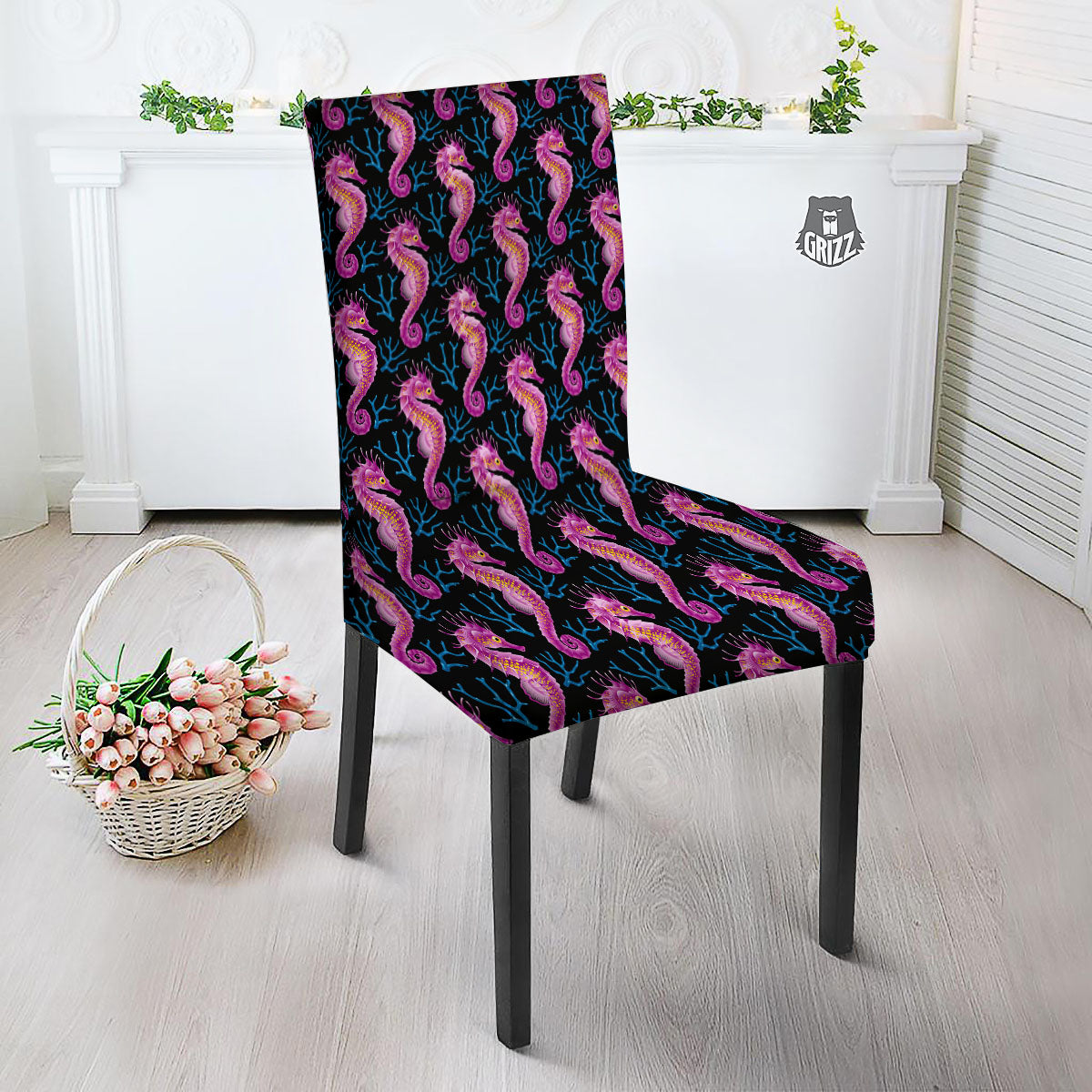 Seahorse Purple Print Pattern Dining Chair Slipcover-grizzshop