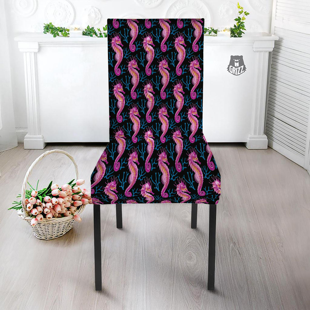 Seahorse Purple Print Pattern Dining Chair Slipcover-grizzshop