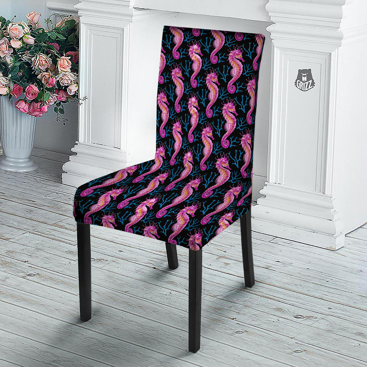 Seahorse Purple Print Pattern Dining Chair Slipcover-grizzshop