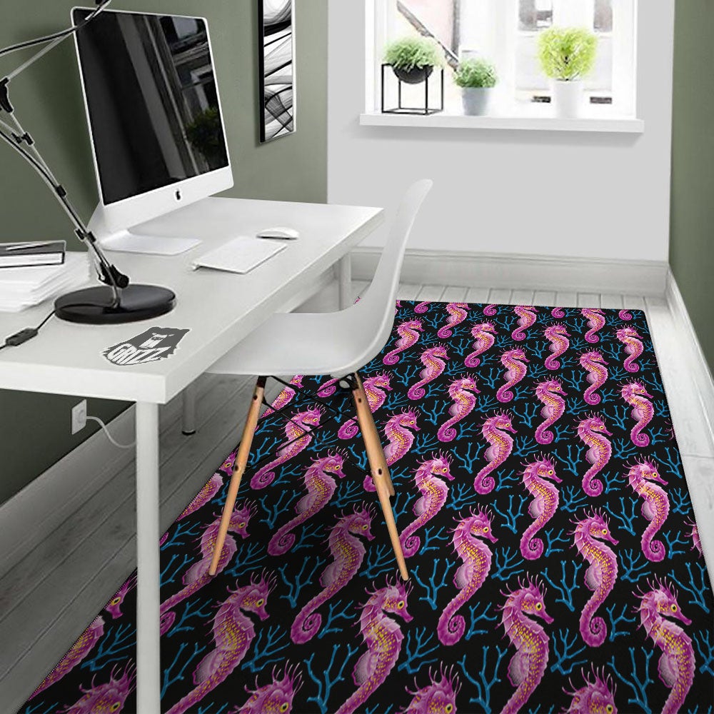 Seahorse Purple Print Pattern Floor Mat-grizzshop