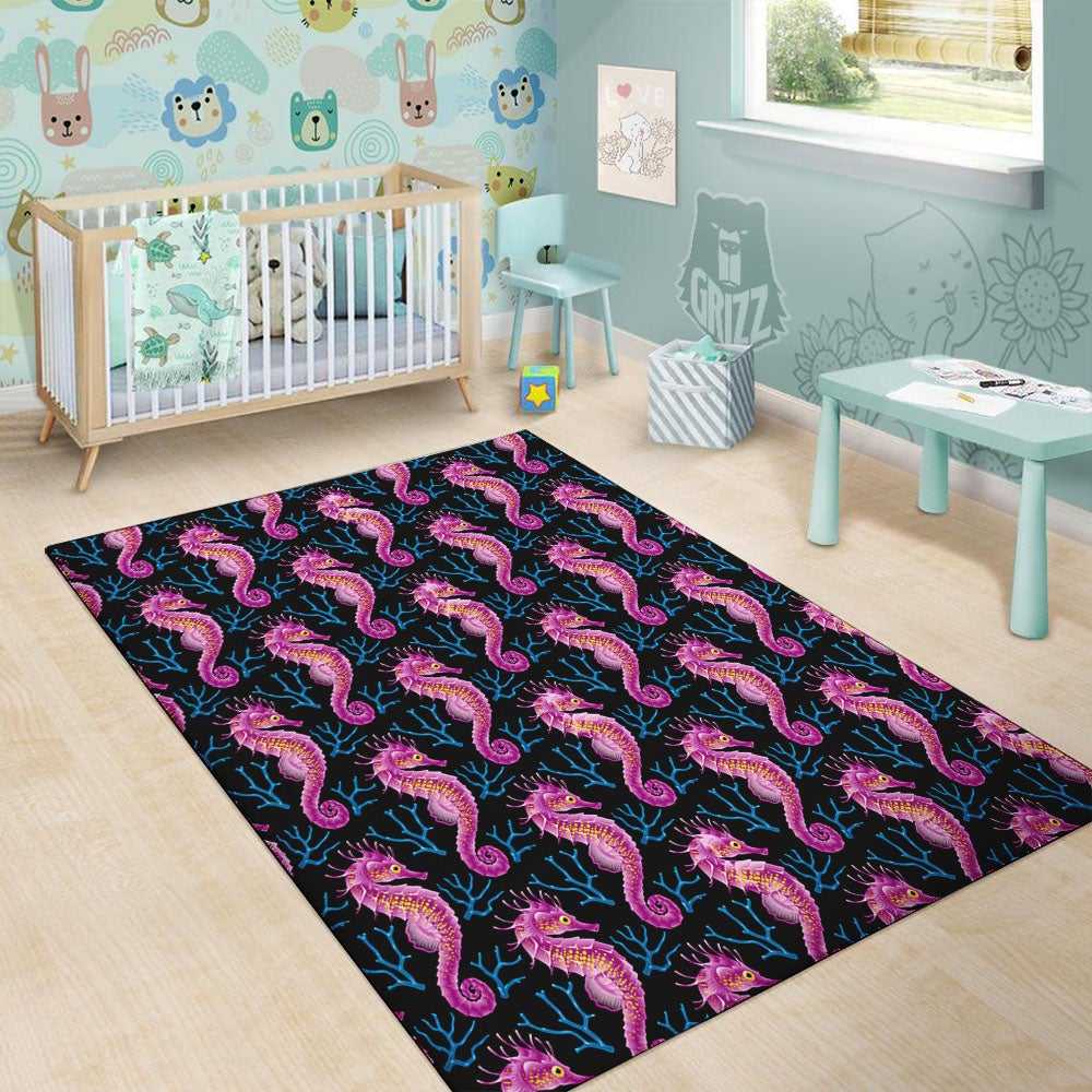 Seahorse Purple Print Pattern Floor Mat-grizzshop
