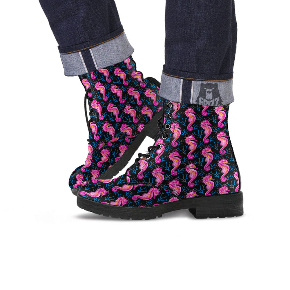 Seahorse Purple Print Pattern Leather Boots-grizzshop