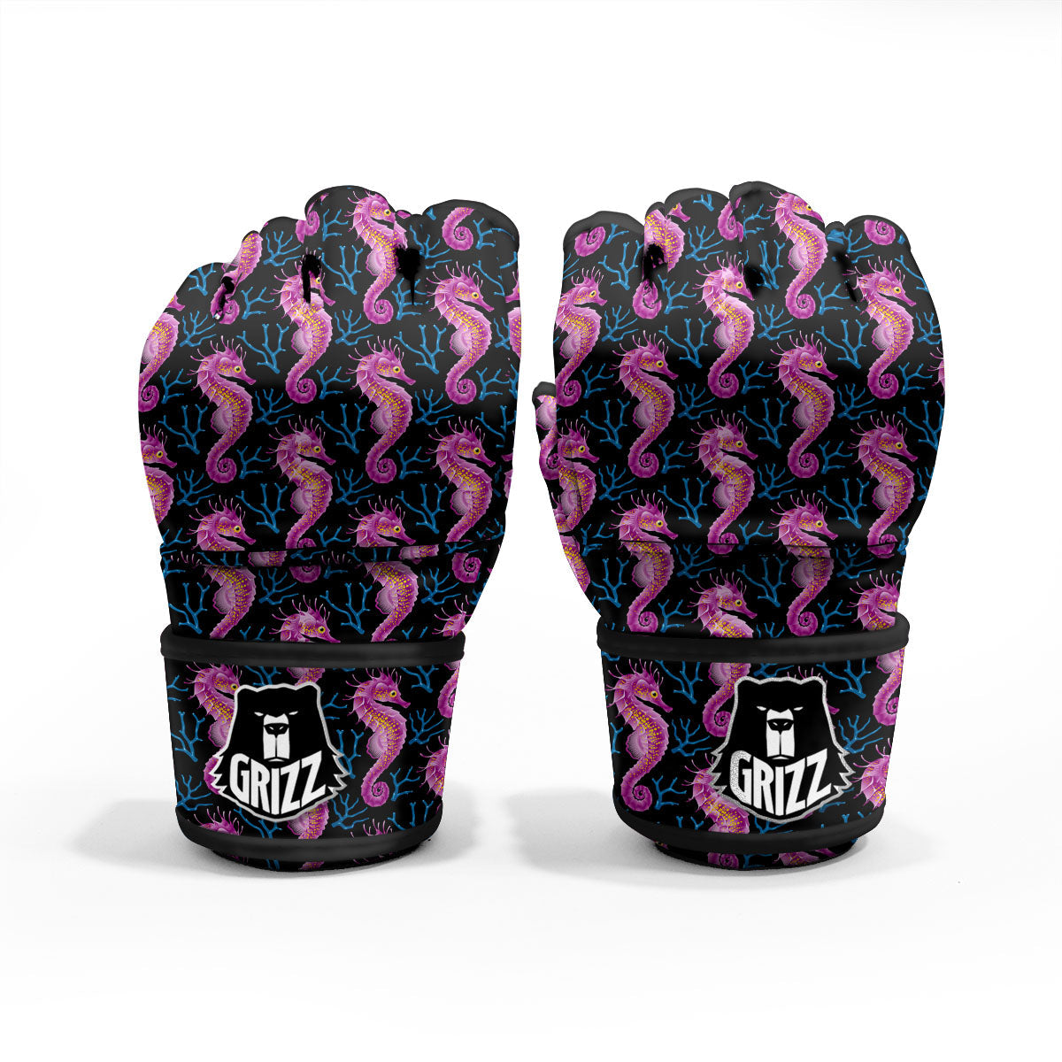 Seahorse Purple Print Pattern MMA Gloves-grizzshop
