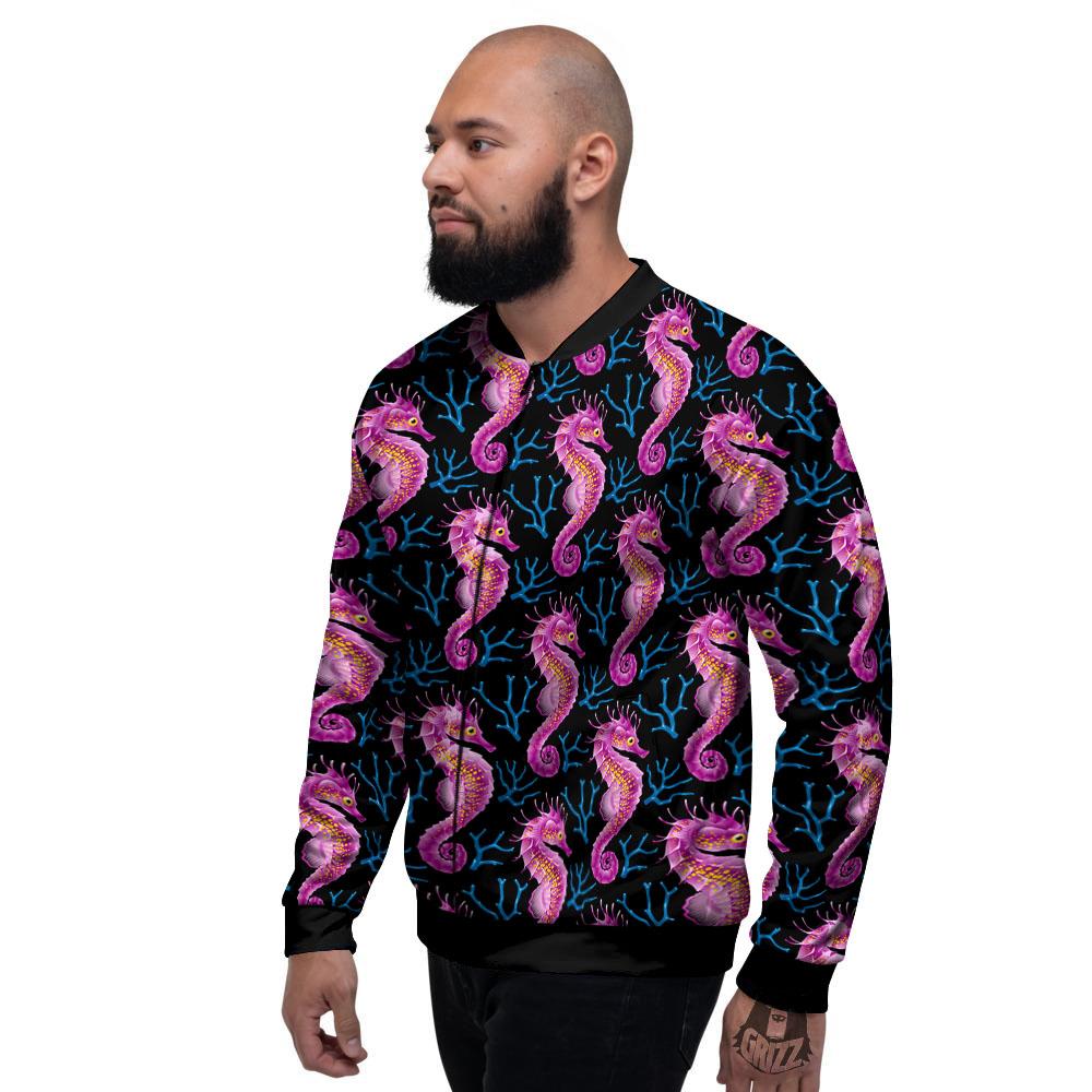 Seahorse Purple Print Pattern Men's Bomber Jacket-grizzshop
