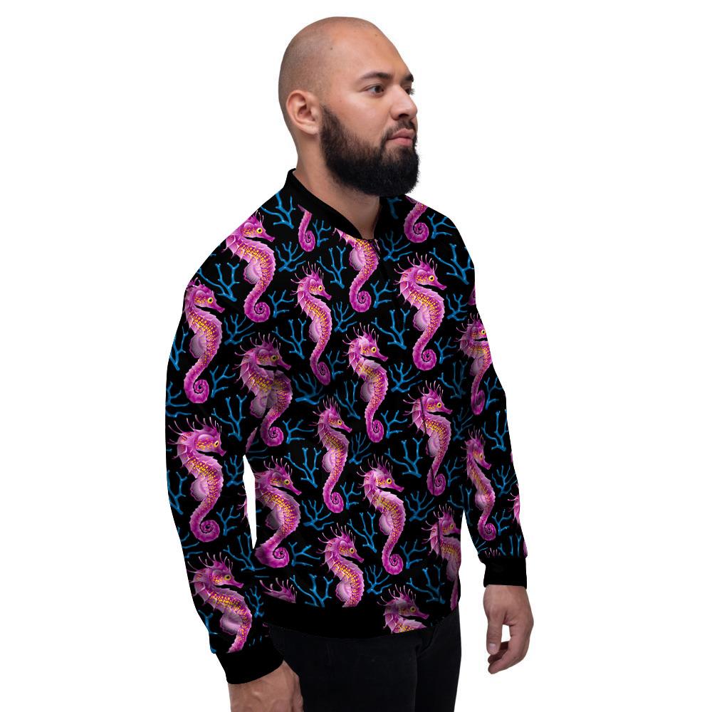 Seahorse Purple Print Pattern Men's Bomber Jacket-grizzshop