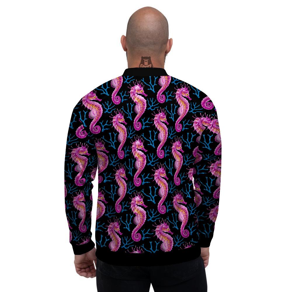 Seahorse Purple Print Pattern Men's Bomber Jacket-grizzshop