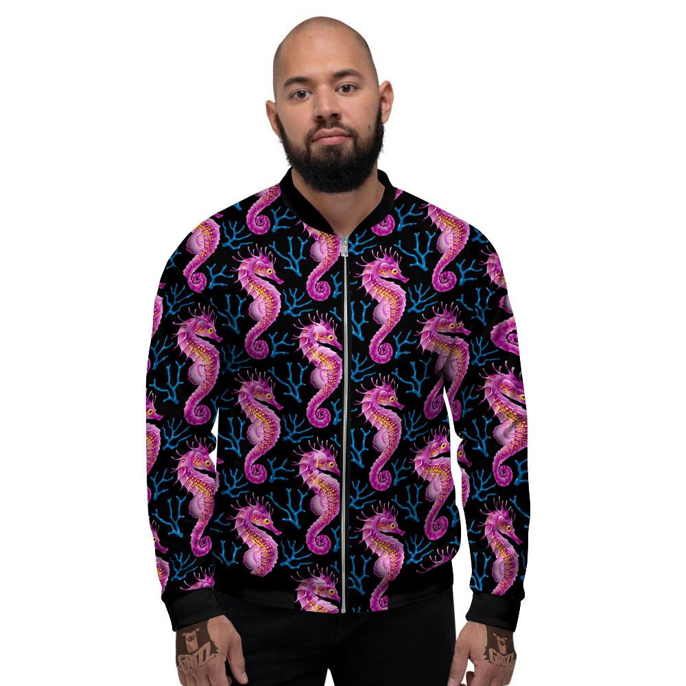 Seahorse Purple Print Pattern Men's Bomber Jacket-grizzshop