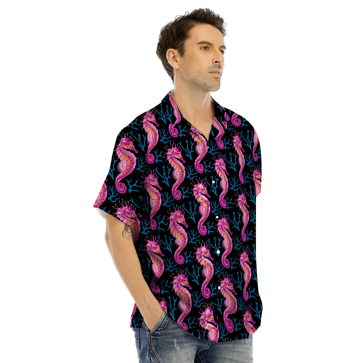 Seahorse Purple Print Pattern Men's Hawaiian Shirt-grizzshop