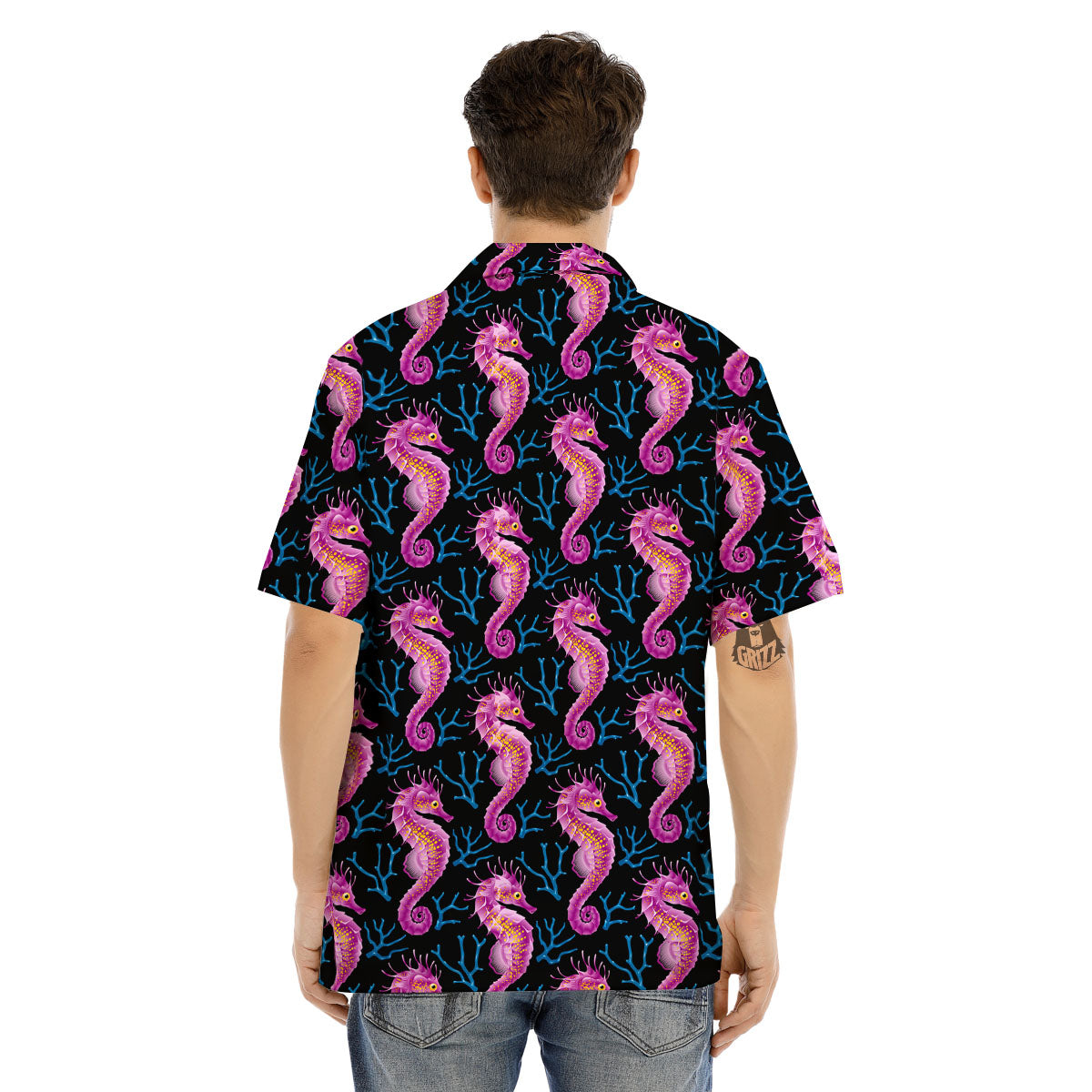 Seahorse Purple Print Pattern Men's Hawaiian Shirt-grizzshop