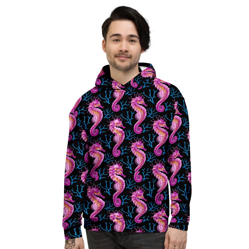 Seahorse Purple Print Pattern Men's Hoodie-grizzshop