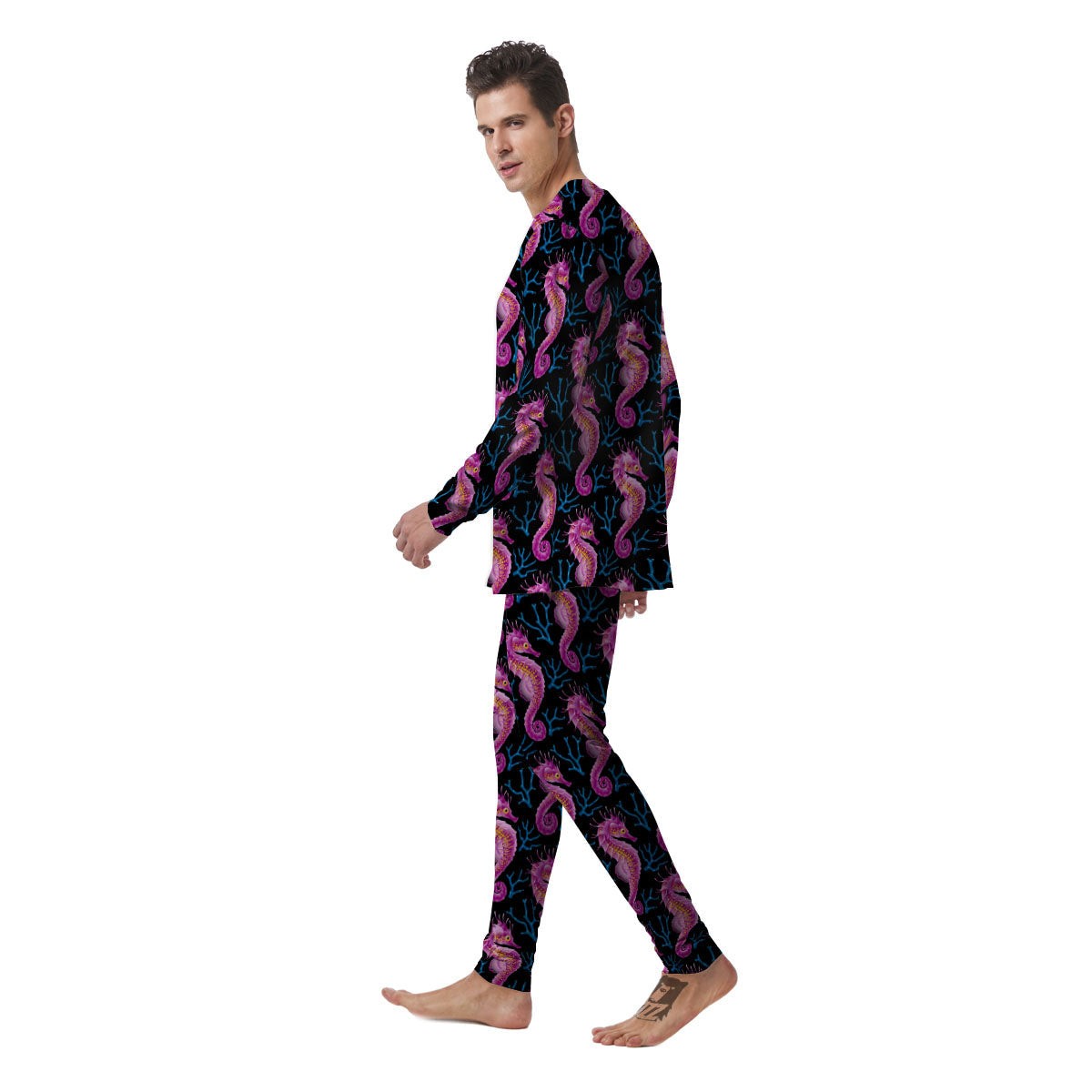 Seahorse Purple Print Pattern Men's Pajamas-grizzshop
