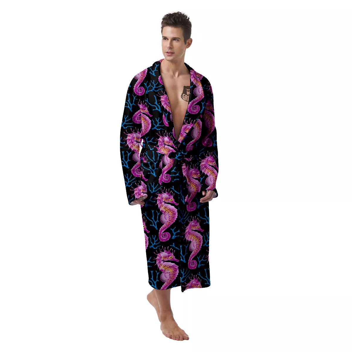 Seahorse Purple Print Pattern Men's Robe-grizzshop