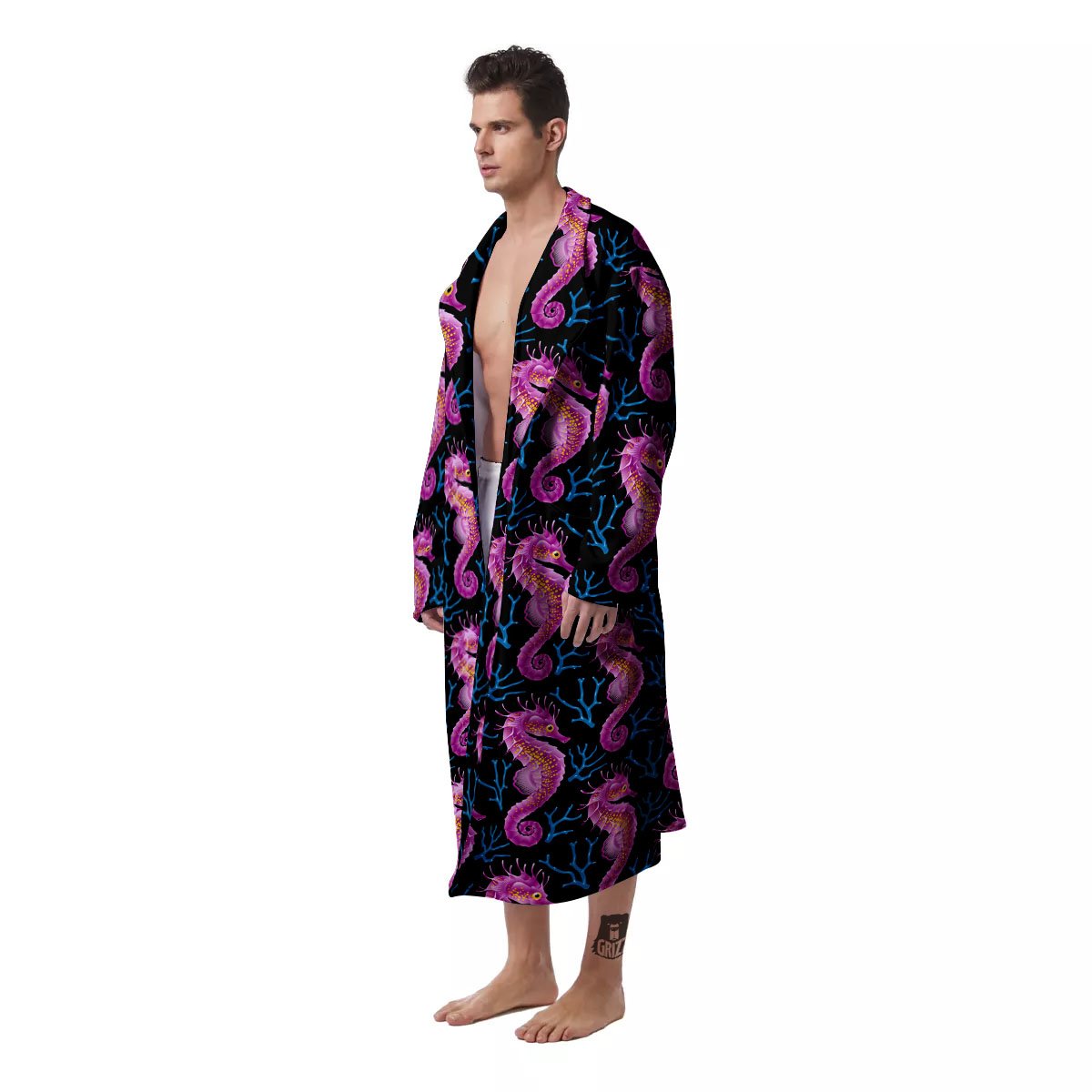 Seahorse Purple Print Pattern Men's Robe-grizzshop