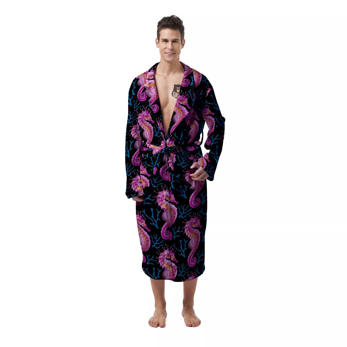 Seahorse Purple Print Pattern Men's Robe-grizzshop