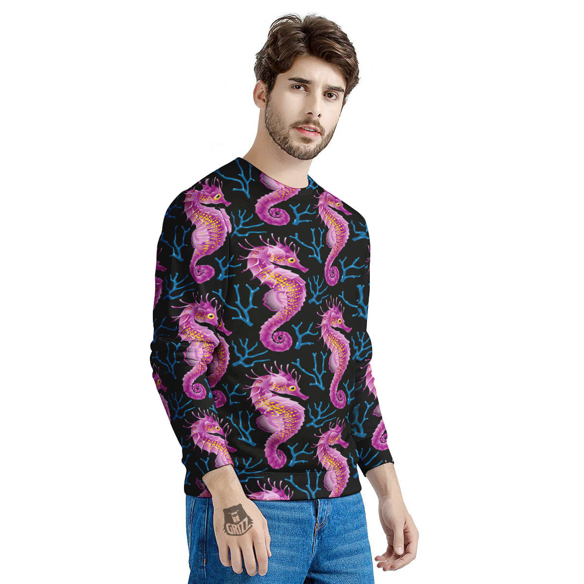Seahorse Purple Print Pattern Men's Sweatshirt-grizzshop