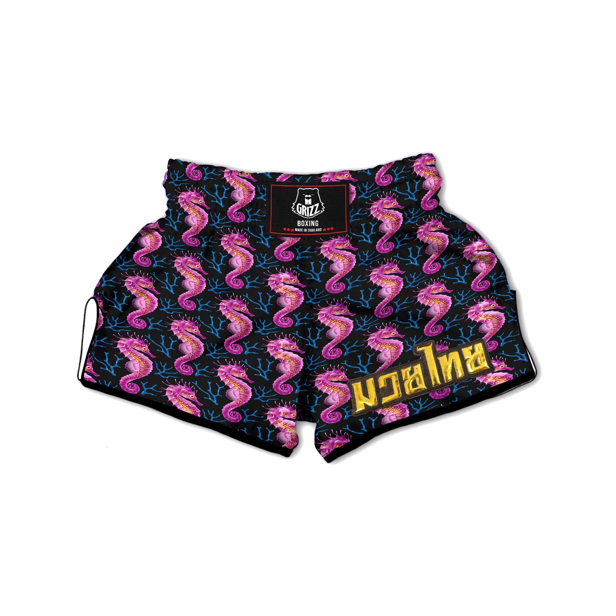 Seahorse Purple Print Pattern Muay Thai Boxing Shorts-grizzshop