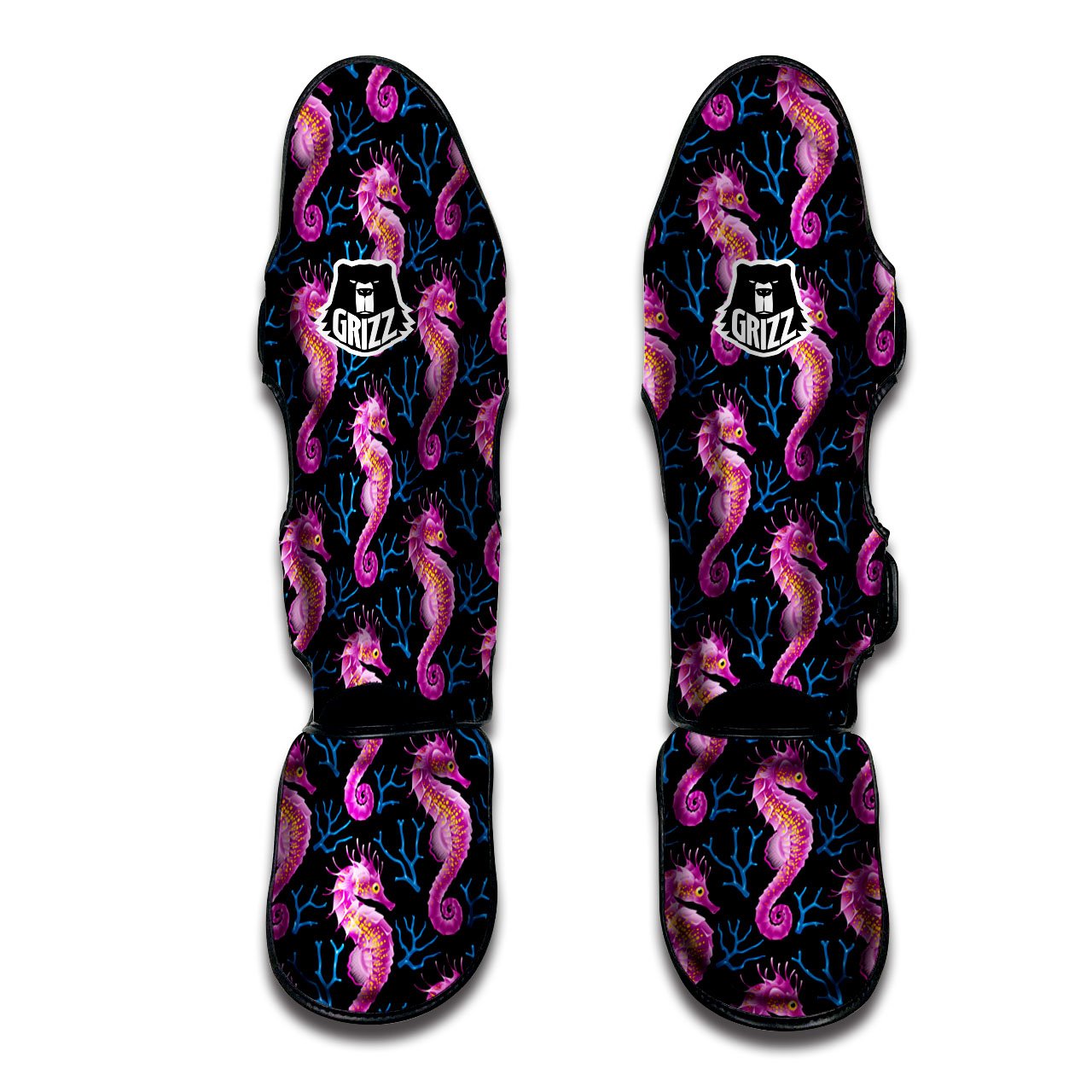 Seahorse Purple Print Pattern Muay Thai Shin Guards-grizzshop
