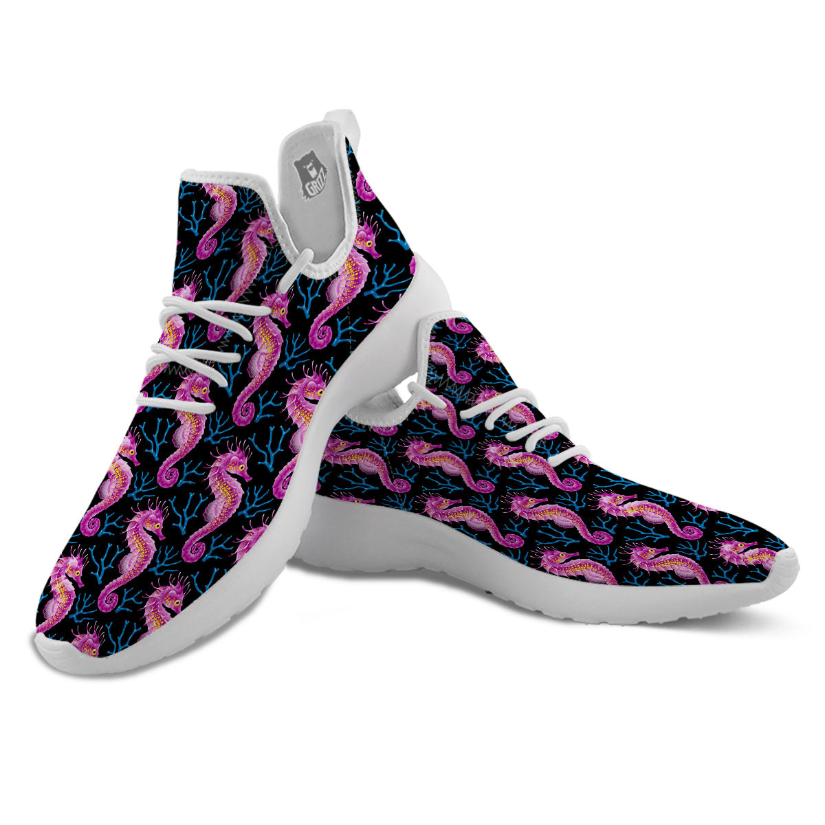 Seahorse Purple Print Pattern White Athletic Shoes-grizzshop