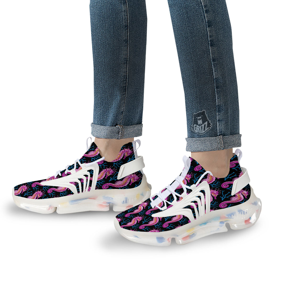 Seahorse Purple Print Pattern White Gym Shoes-grizzshop