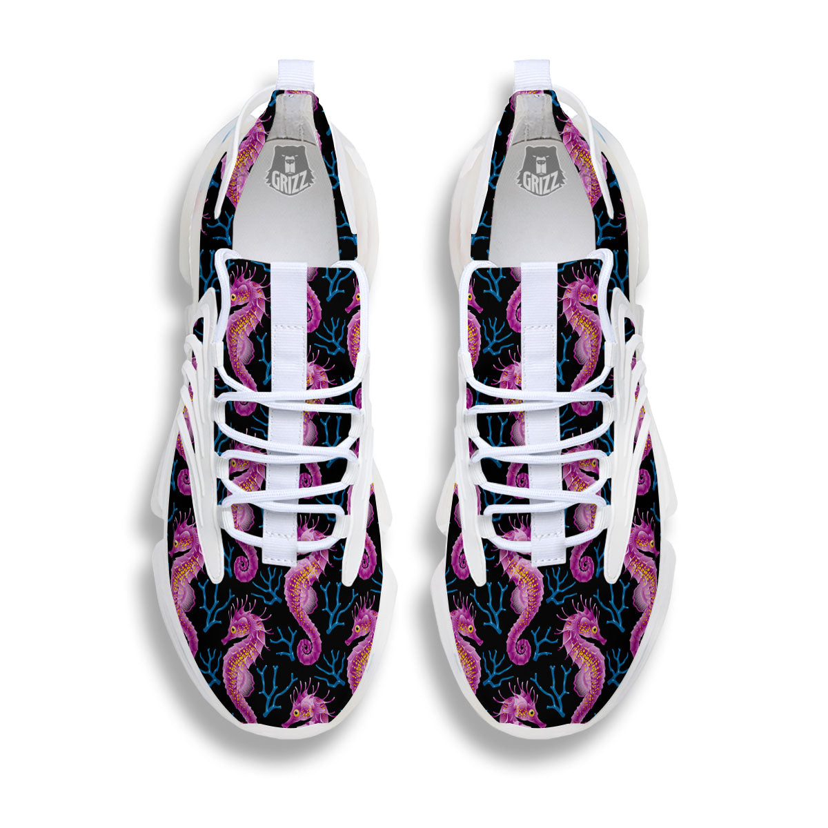 Seahorse Purple Print Pattern White Gym Shoes-grizzshop