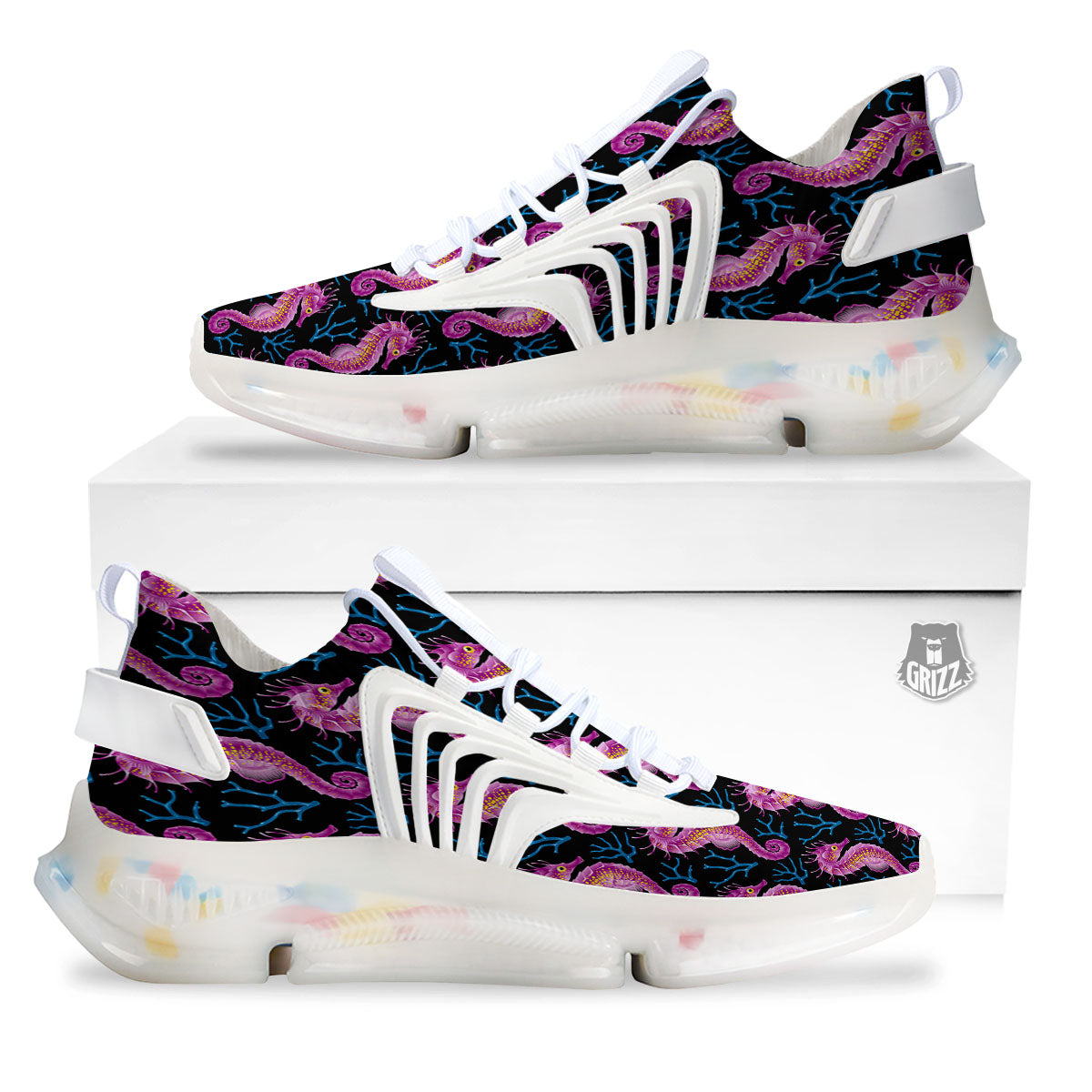 Seahorse Purple Print Pattern White Gym Shoes-grizzshop