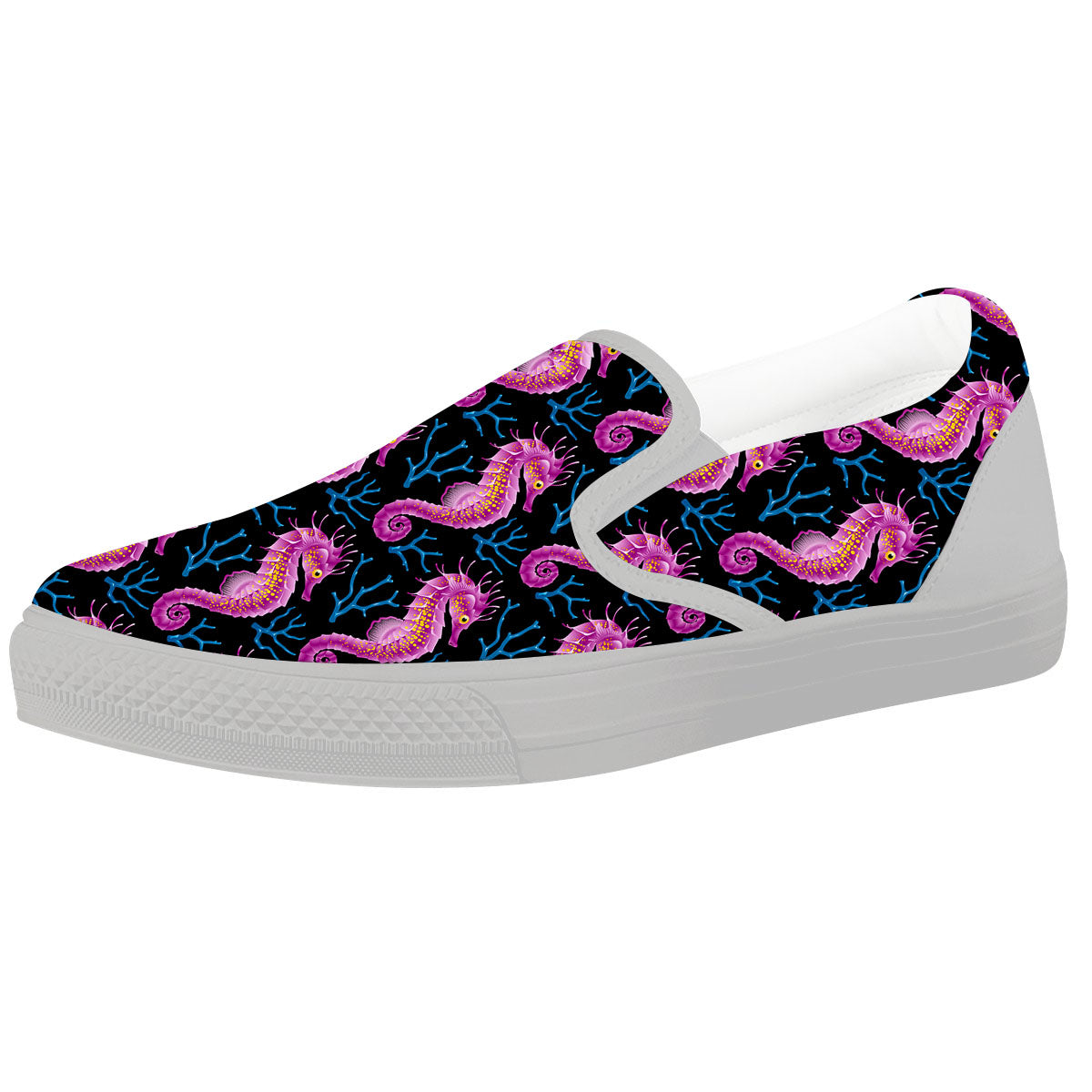 Seahorse Purple Print Pattern White Slip On Shoes-grizzshop