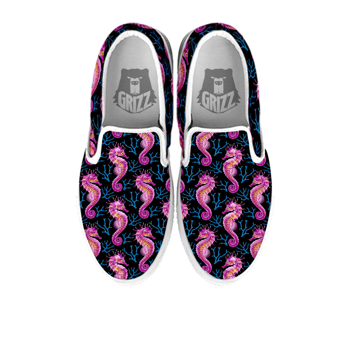 Seahorse Purple Print Pattern White Slip On Shoes-grizzshop