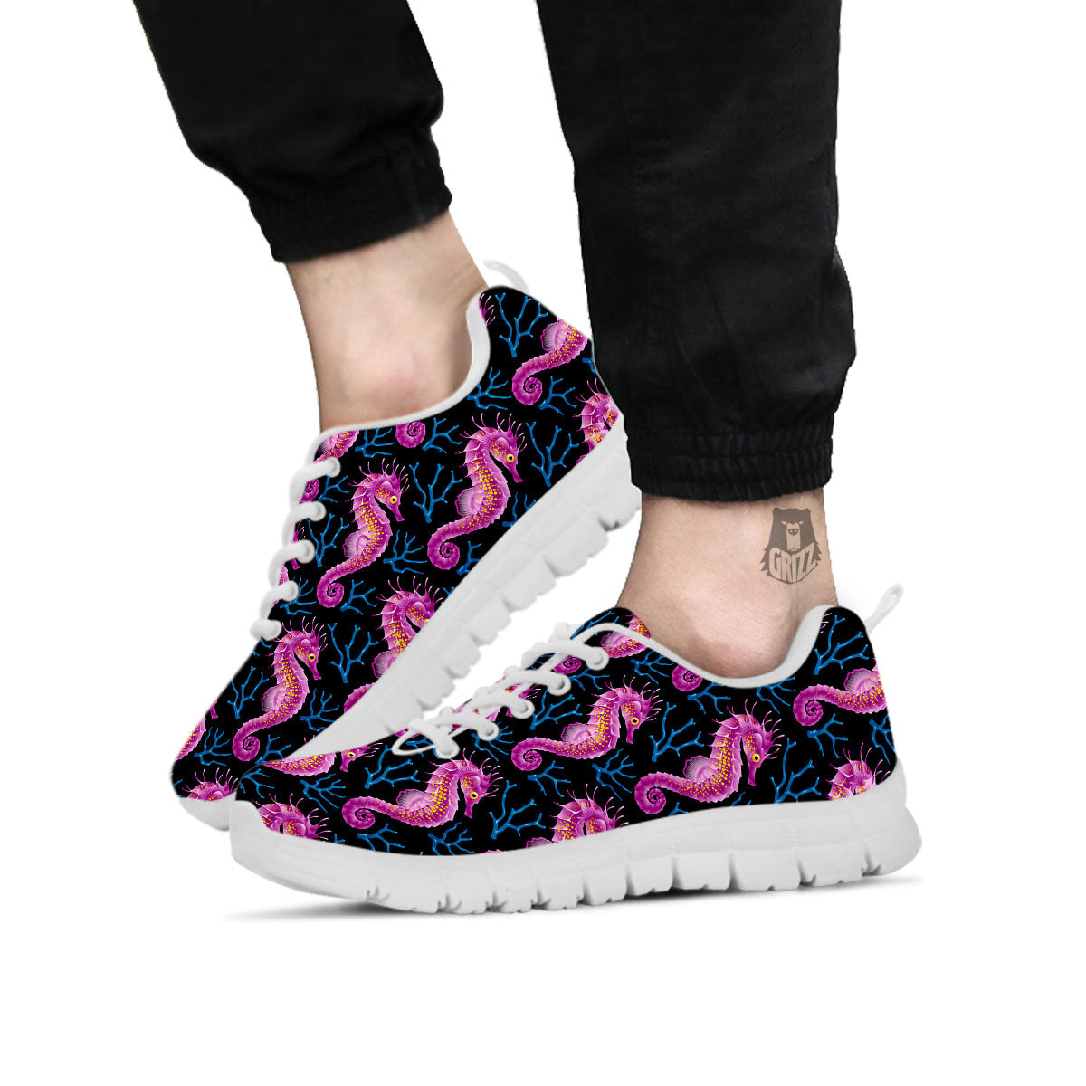 Seahorse Purple Print Pattern White Sneaker-grizzshop