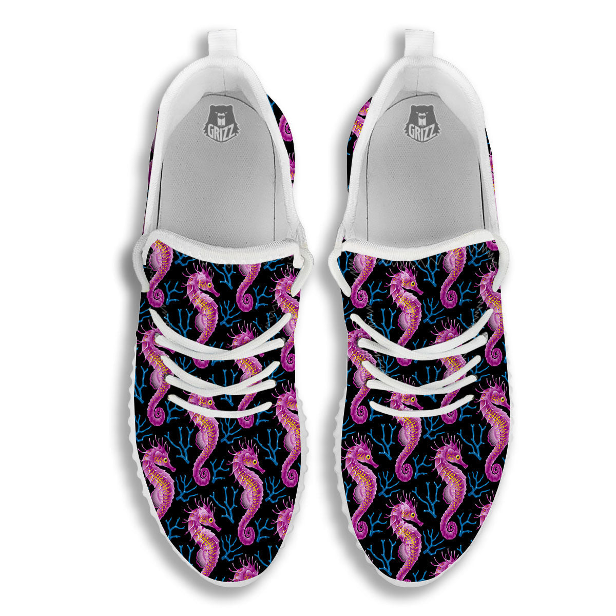Seahorse Purple Print Pattern White Walking Shoes-grizzshop