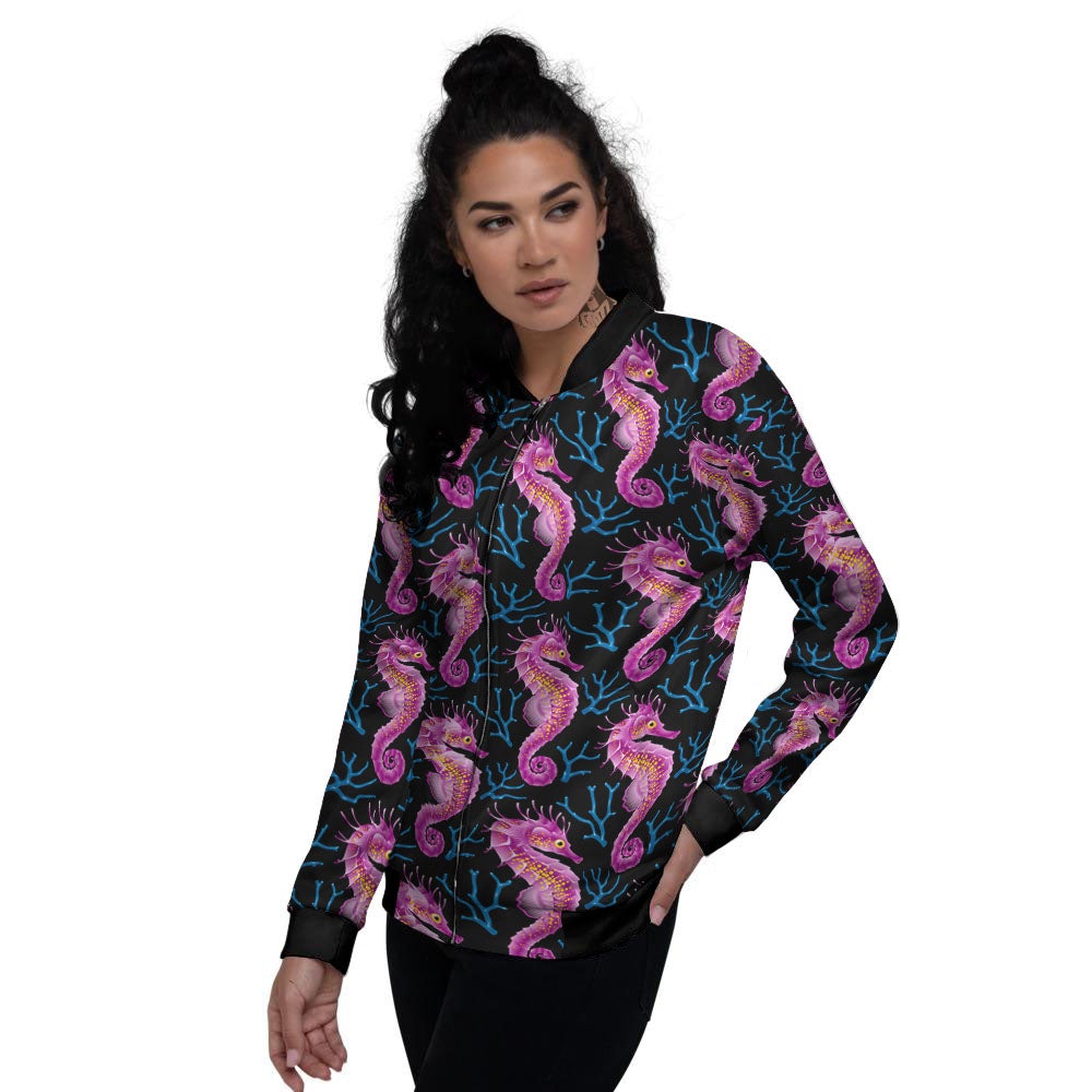 Seahorse Purple Print Pattern Women's Bomber Jacket-grizzshop