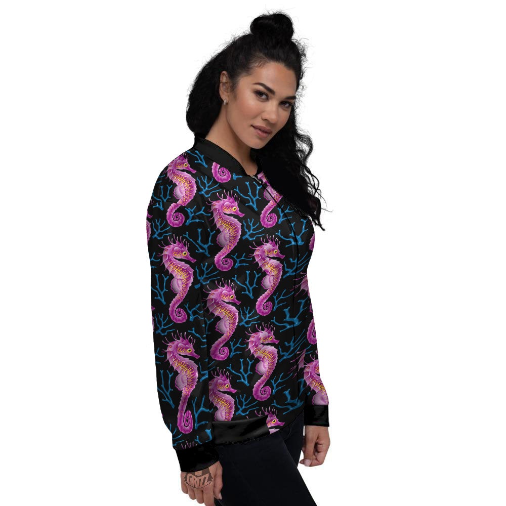 Seahorse Purple Print Pattern Women's Bomber Jacket-grizzshop