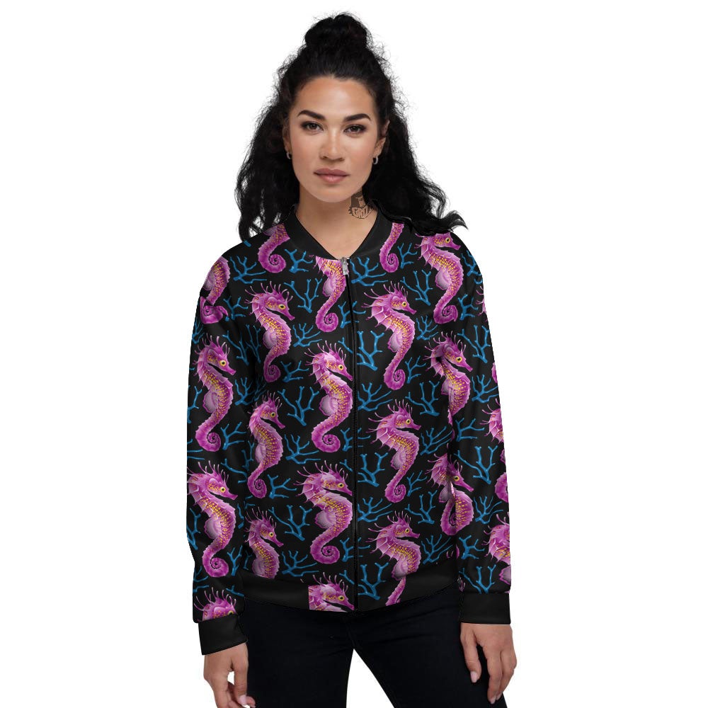 Seahorse Purple Print Pattern Women's Bomber Jacket-grizzshop