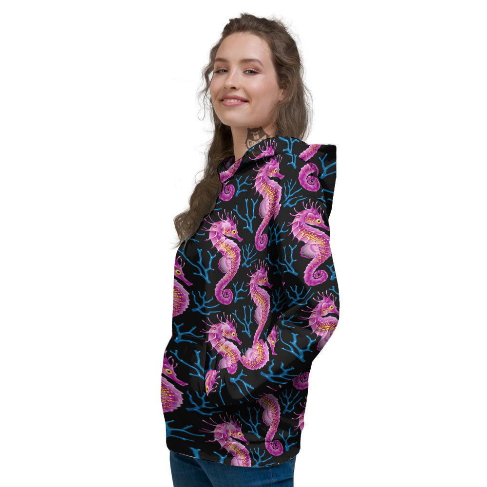 Seahorse Purple Print Pattern Women's Hoodie-grizzshop