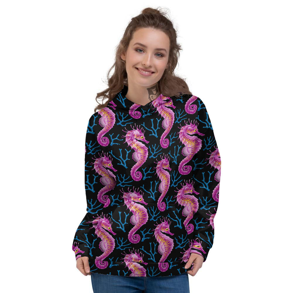 Seahorse Purple Print Pattern Women's Hoodie-grizzshop