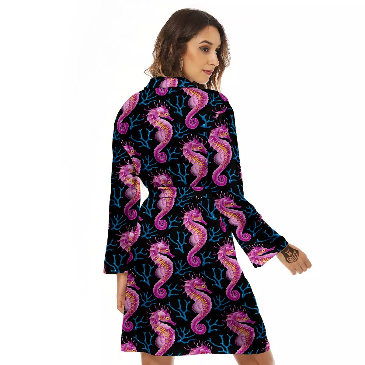 Seahorse Purple Print Pattern Women's Robe-grizzshop