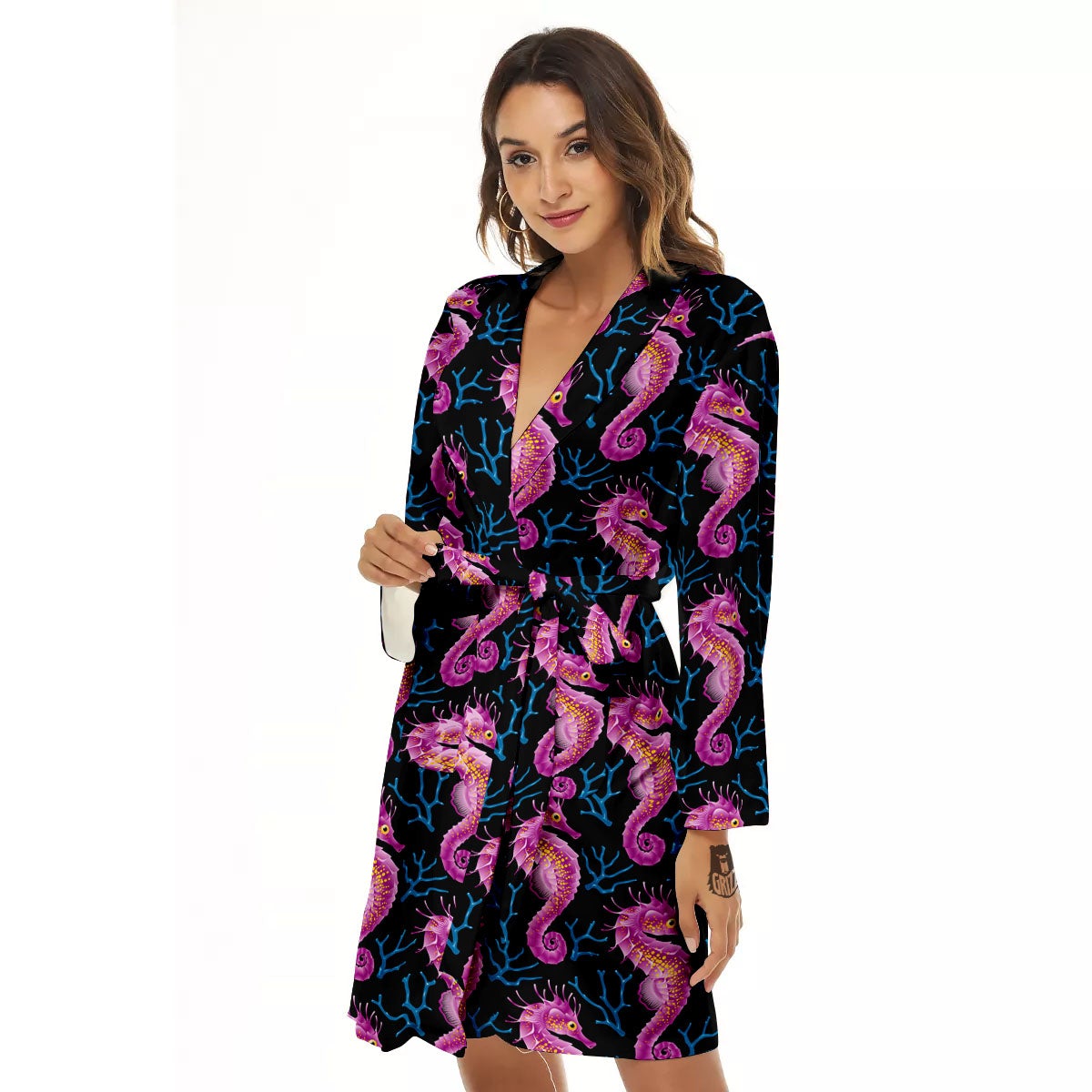 Seahorse Purple Print Pattern Women's Robe-grizzshop
