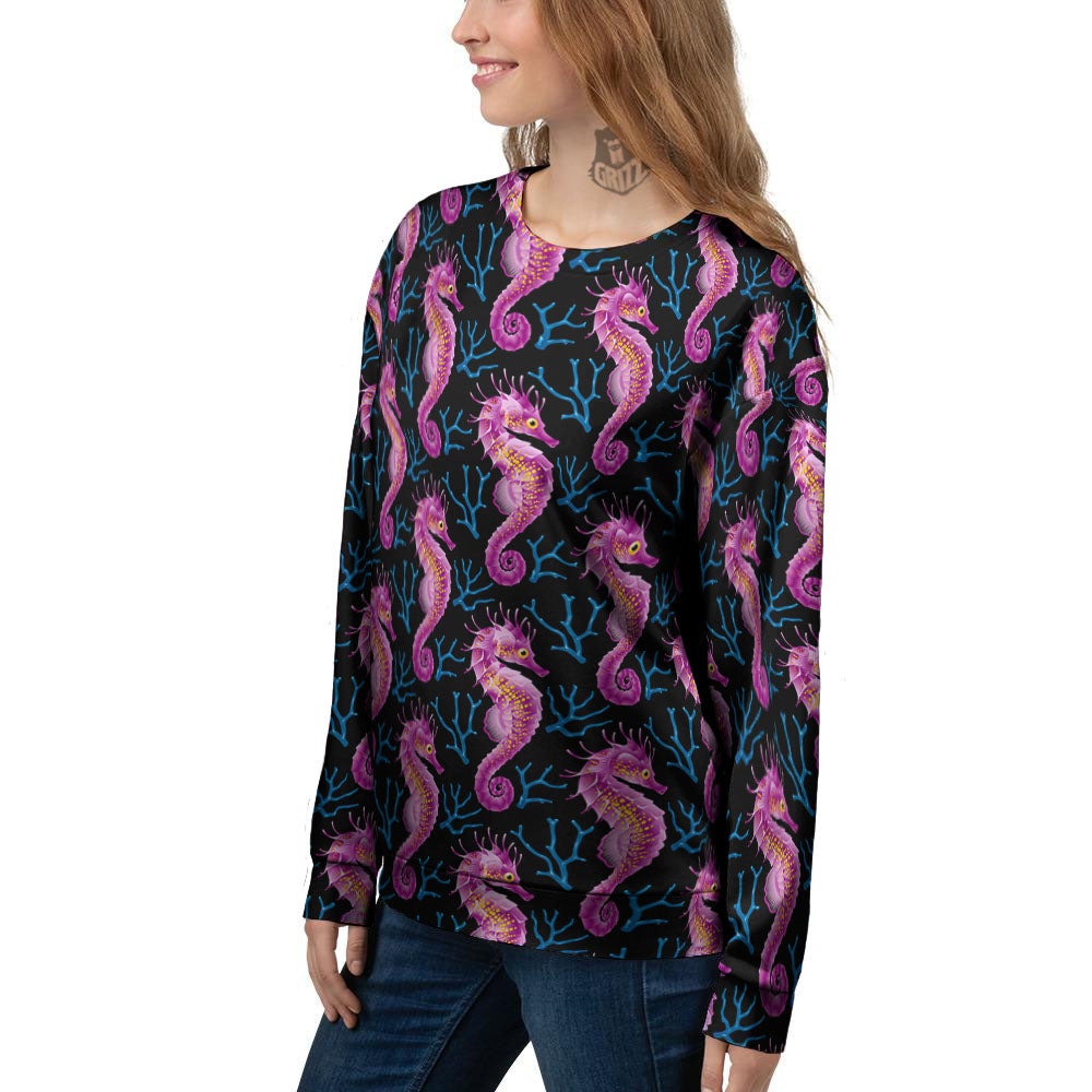 Seahorse Purple Print Pattern Women's Sweatshirt-grizzshop