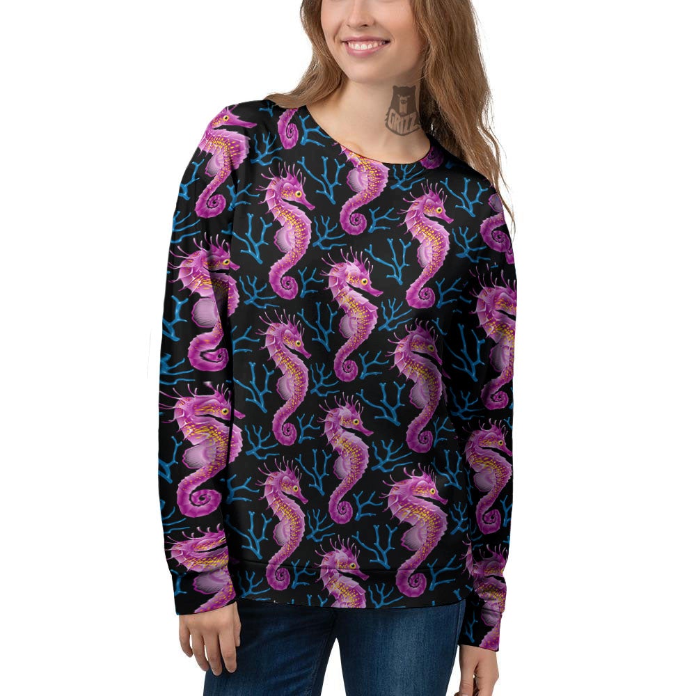 Seahorse Purple Print Pattern Women's Sweatshirt-grizzshop