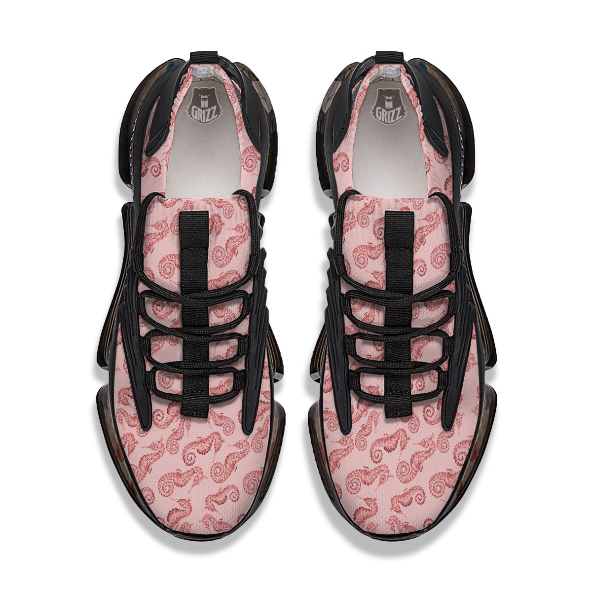 Seahorse Watercolor Print Pattern Black Gym Shoes-grizzshop