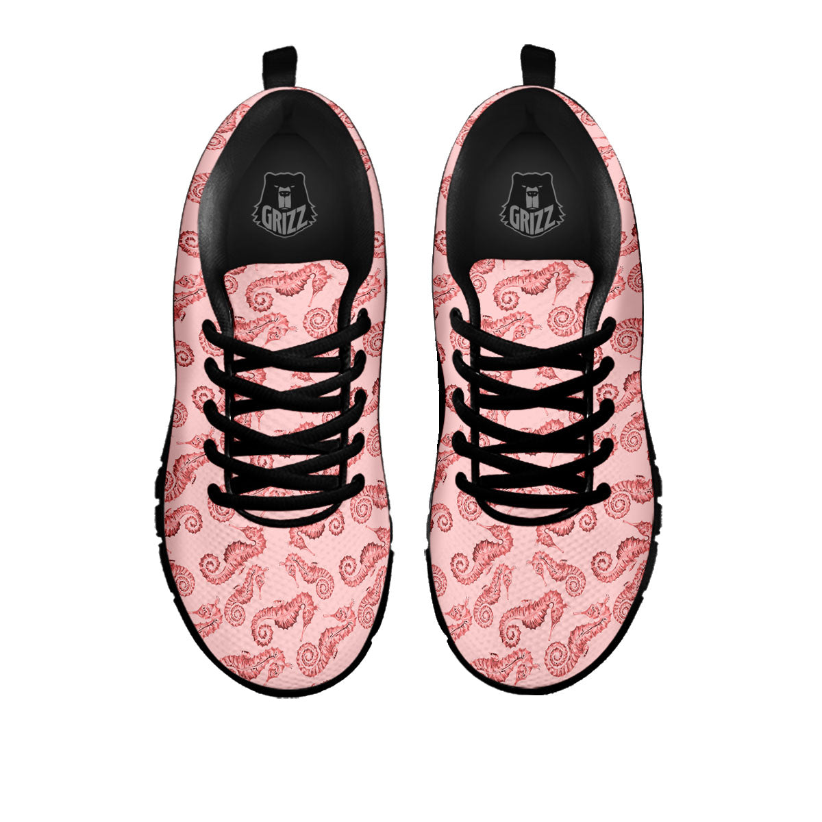 Seahorse Watercolor Print Pattern Black Sneaker-grizzshop