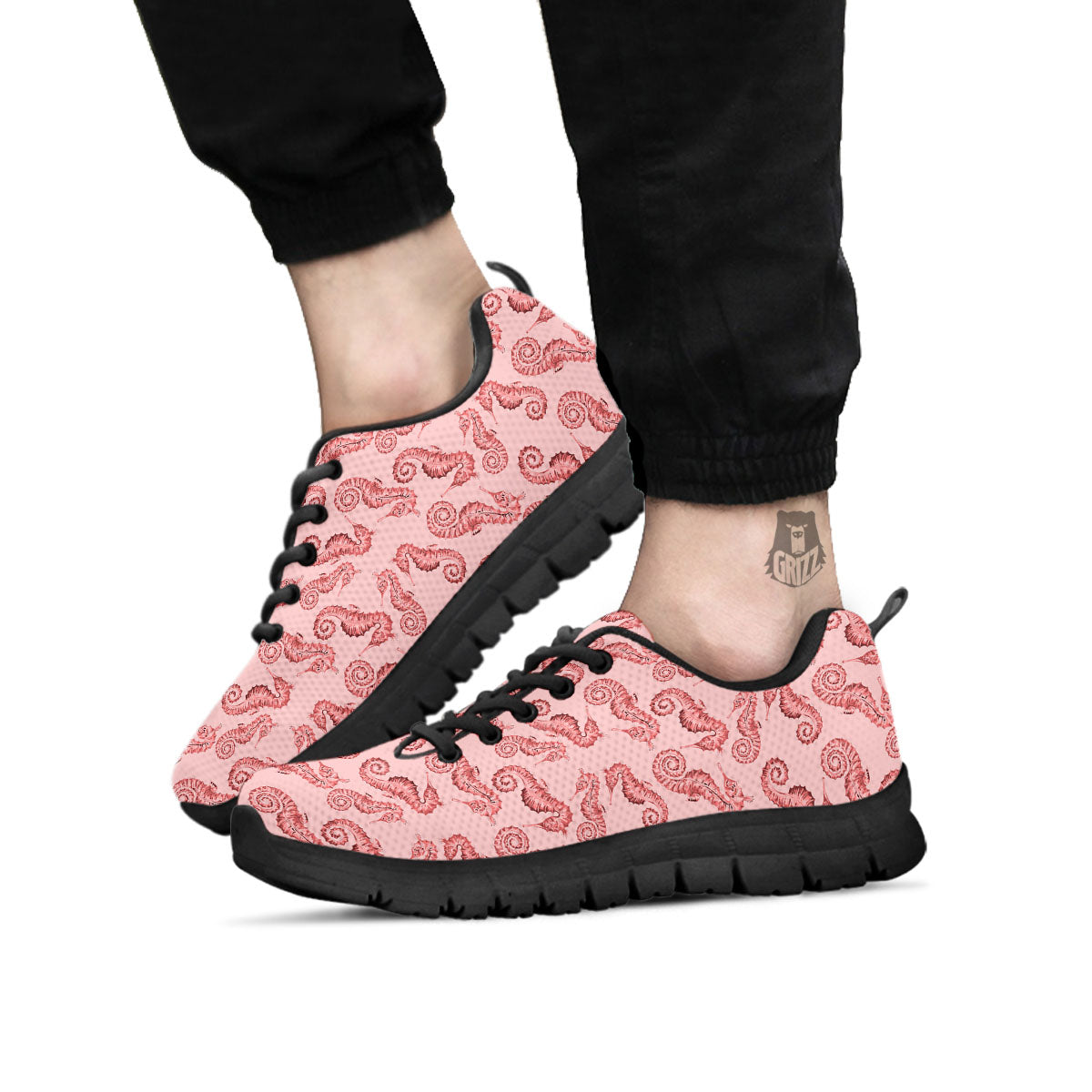Seahorse Watercolor Print Pattern Black Sneaker-grizzshop