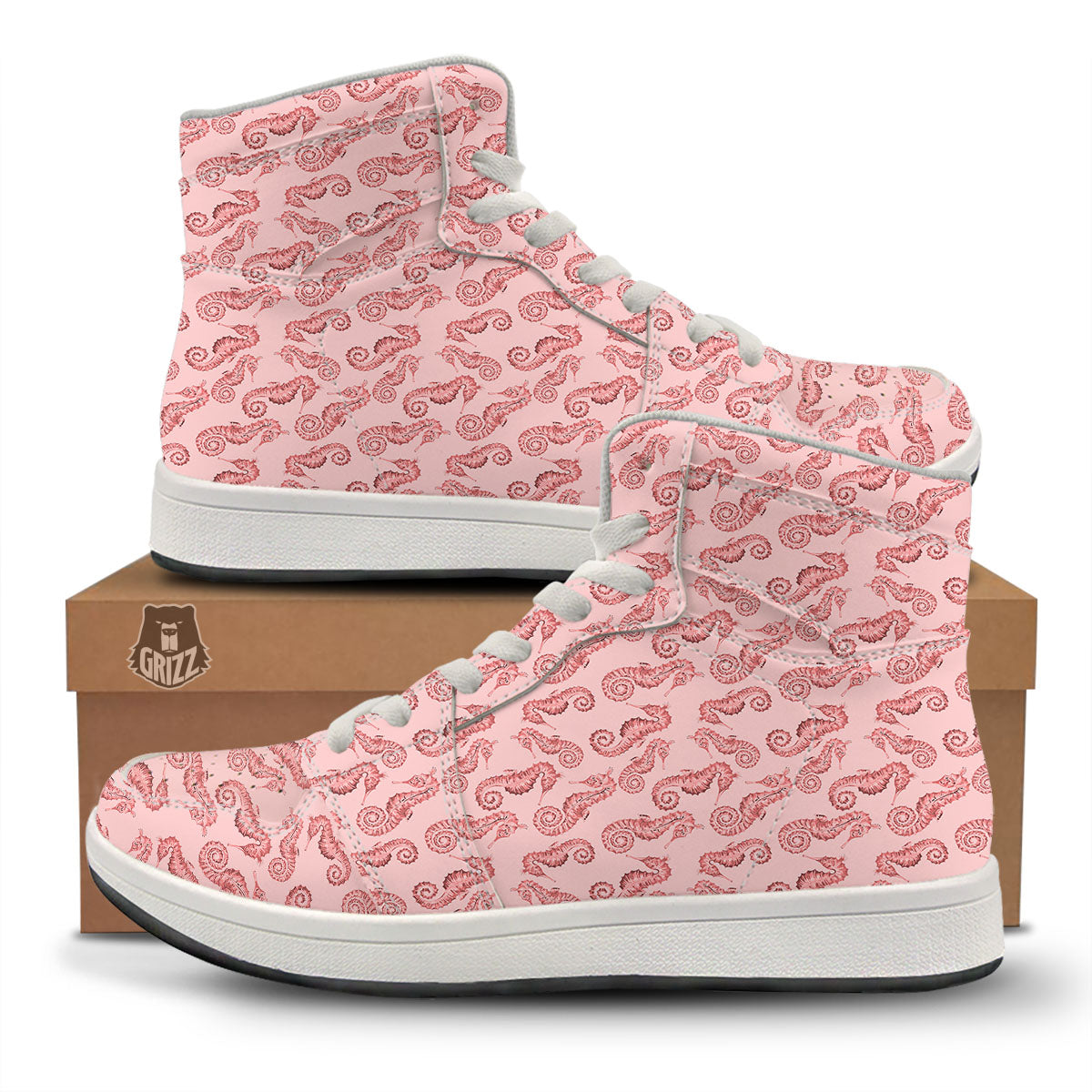 Seahorse Watercolor Print Pattern High Top Sneakers-grizzshop
