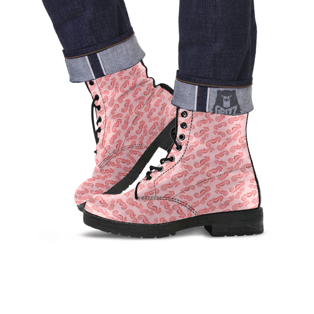 Seahorse Watercolor Print Pattern Leather Boots-grizzshop
