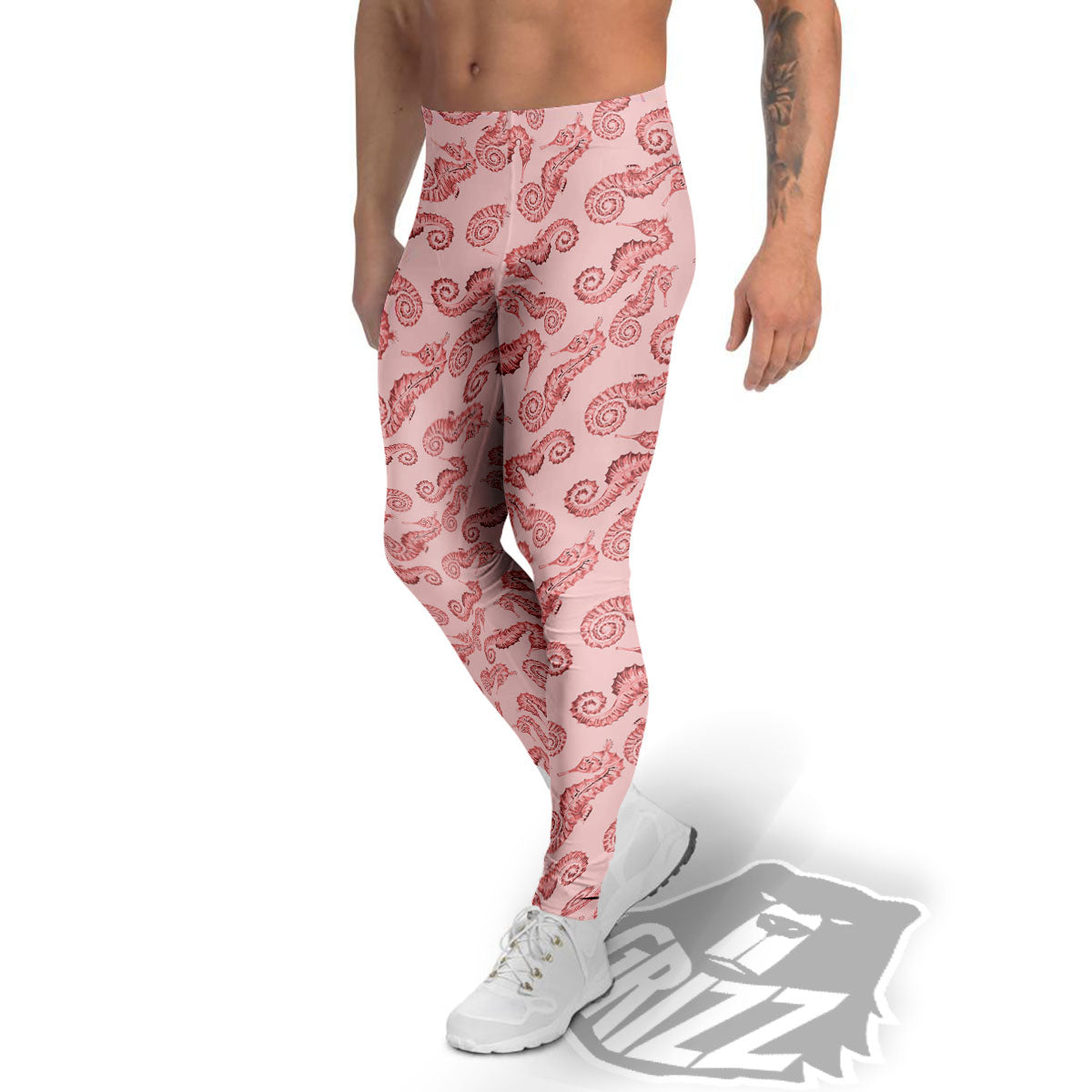 Seahorse Watercolor Print Pattern Men's Leggings-grizzshop