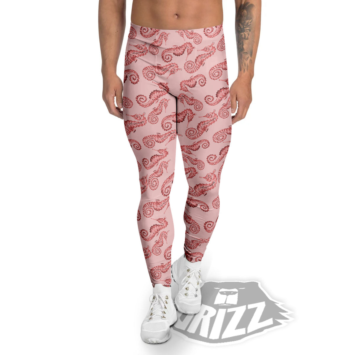 Seahorse Watercolor Print Pattern Men's Leggings-grizzshop