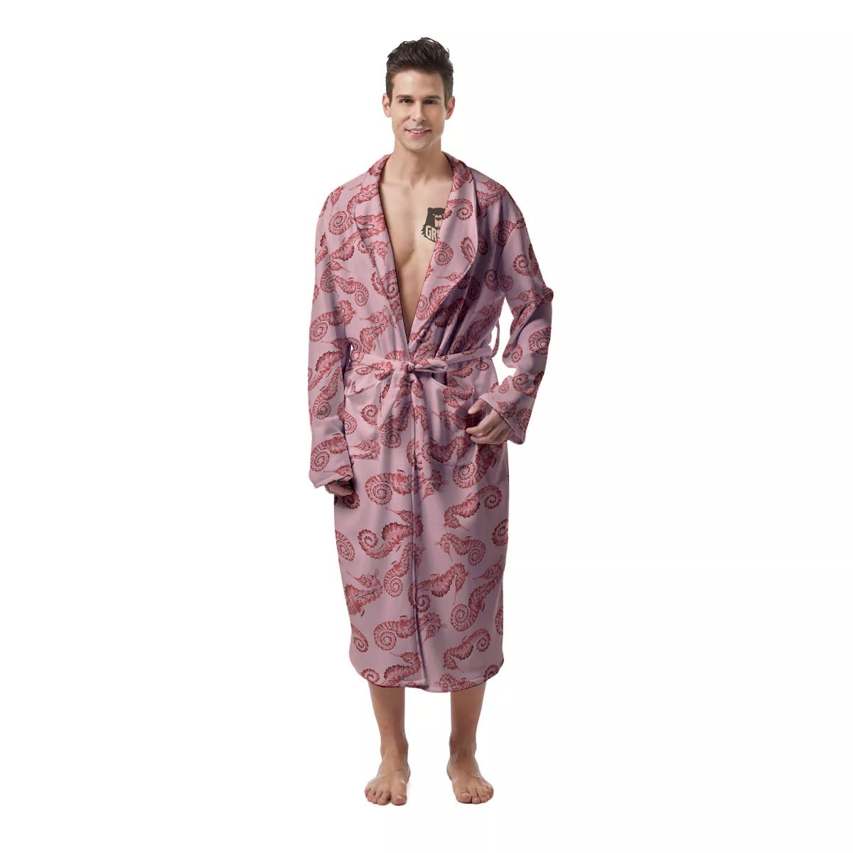 Seahorse Watercolor Print Pattern Men's Robe-grizzshop