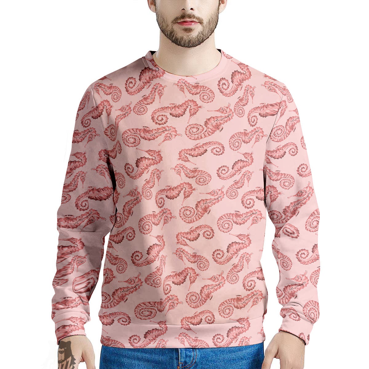 Seahorse Watercolor Print Pattern Men's Sweatshirt-grizzshop